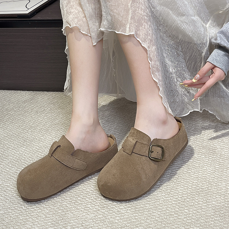 Women'S Shoes Clogs - 女性用、バックル付きストラップ、つま先が覆われたフラットミュール、快適なソリッド素材、スリッポンタイプのクロッグ、普段使いやウォーキングに最適なカジュアルシューズ。