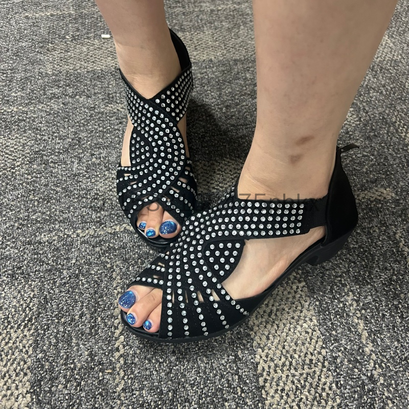 Women'S Shoes Clogs - 女性ポインテッドトゥスリングバックサンダルバックジッパー厚いミッドヒールクローズドトゥ中空バックカジュアルドレスシューズプラスサイズ EU36-43 ブラック