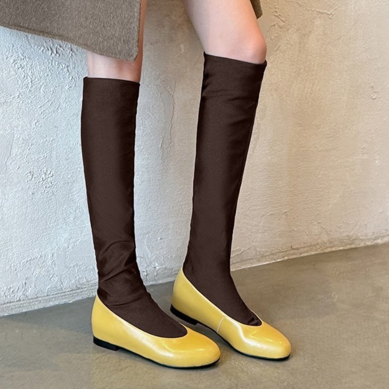 Sock Boot Women - ファッションブランドラウンドトゥニーハイブーツ女性秋冬フラットロングブーツ女性モダンデザイナー弾性靴下ブーツ女性
