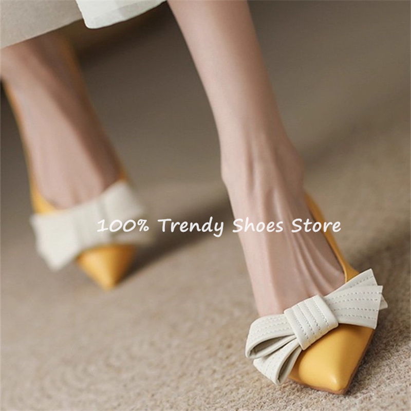 Women'S Shoes Quality - バタフライノット装飾女性スリッポンパンプスフレンチスタイルエレガントなポインテッドトゥハイヒール浅いサンダルレディースパーティードレスシューズ
