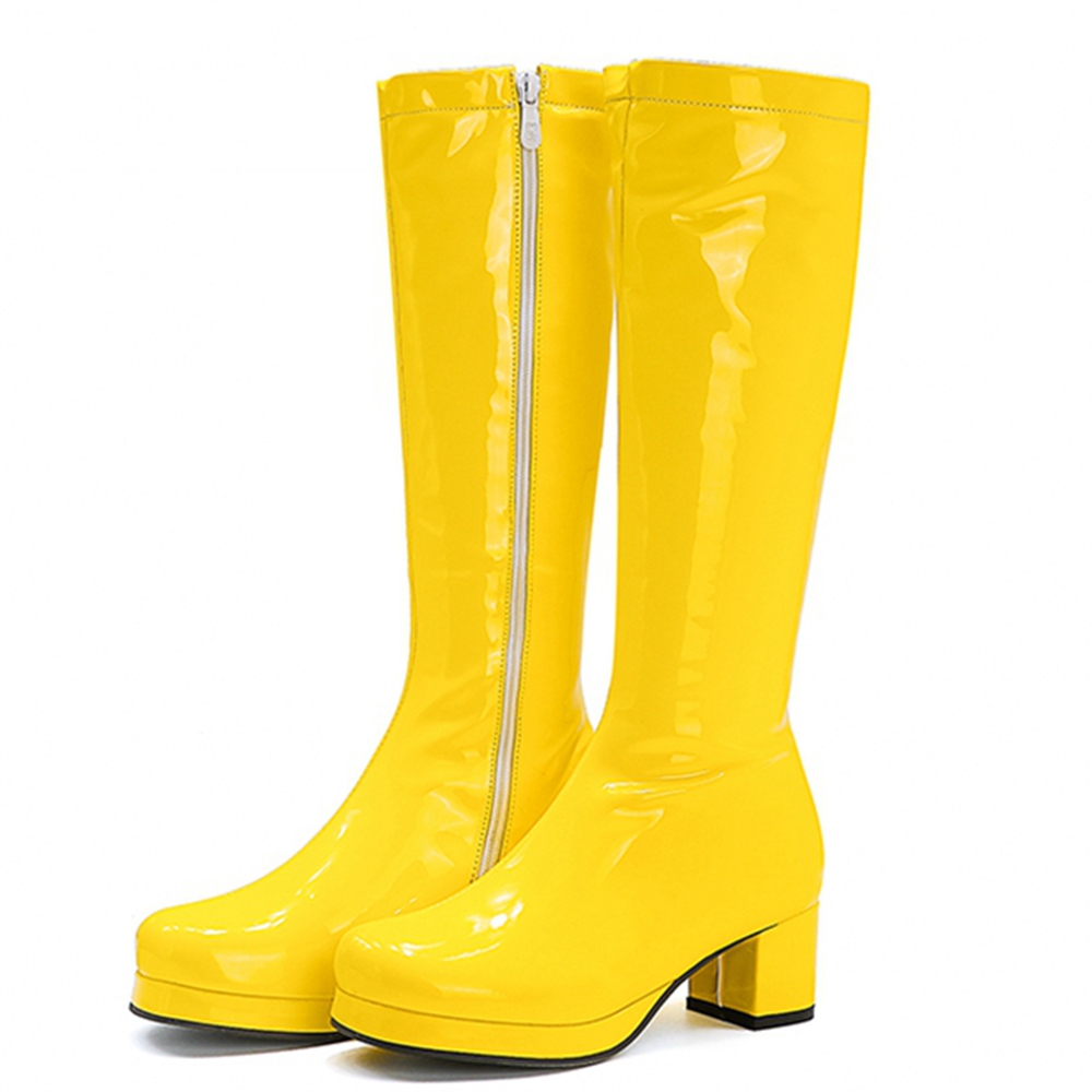 Knee High Boots Women - Reave cat-sweet-膝丈のPUブーツ,丸いつま先のヒール,大きいサイズ33-46,黄色,紫,オレンジ,s1981,秋