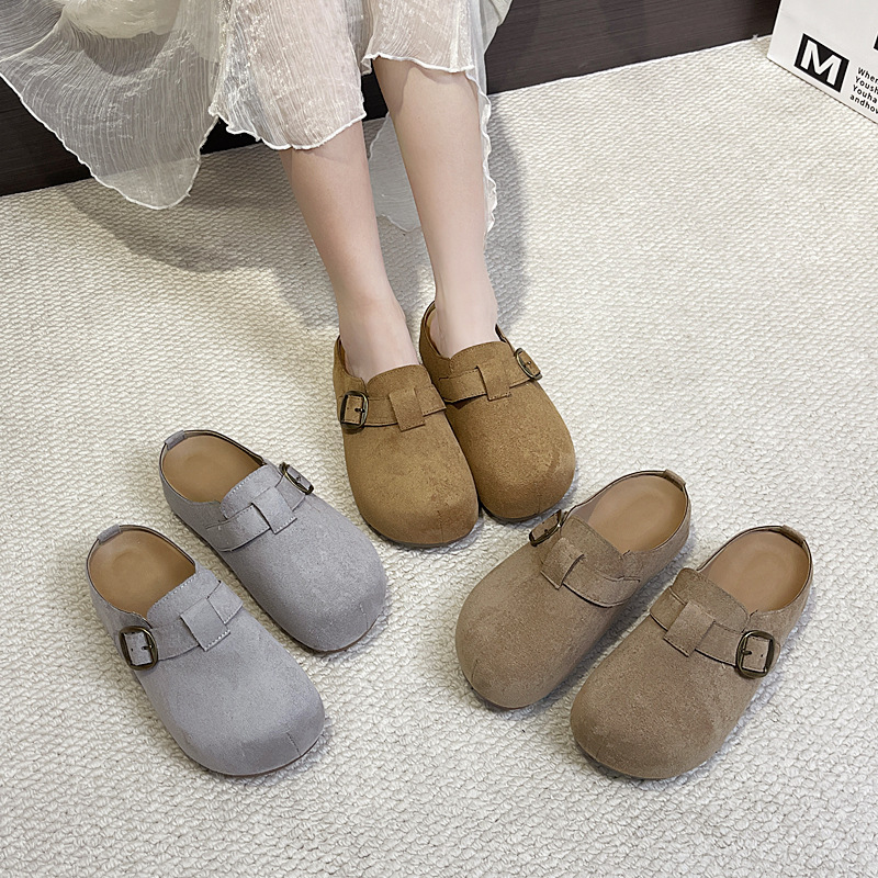 女性用、バックル付きストラップ、つま先が覆われたフラットミュ - Women'S Shoes Clogs のレビューと価格