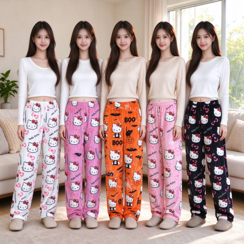 ハローキティの柔らかいフランネル素材のスリープパンツ。暖かく - Women Shoes Xxl のレビューと価格