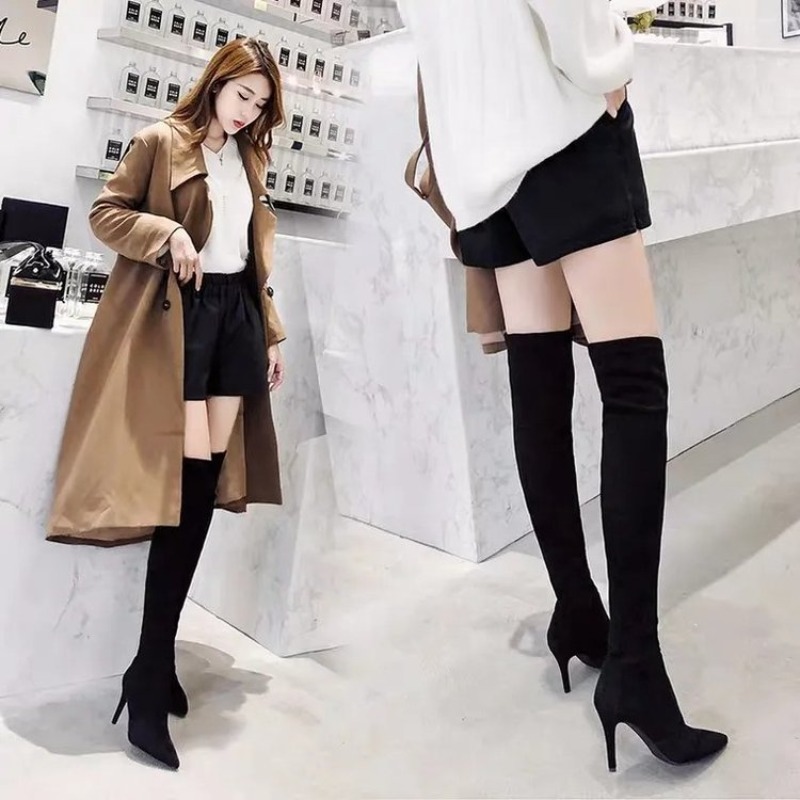 セクシーな女性用、膝丈のハイブーツ、つま先が尖った細ヒールの - Sock Boot Women のレビューと価格