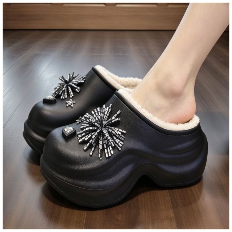 女性用、花火模様のラインストーンサンダル、室内用、冬用、厚底 - Mule Slip On のレビューと価格