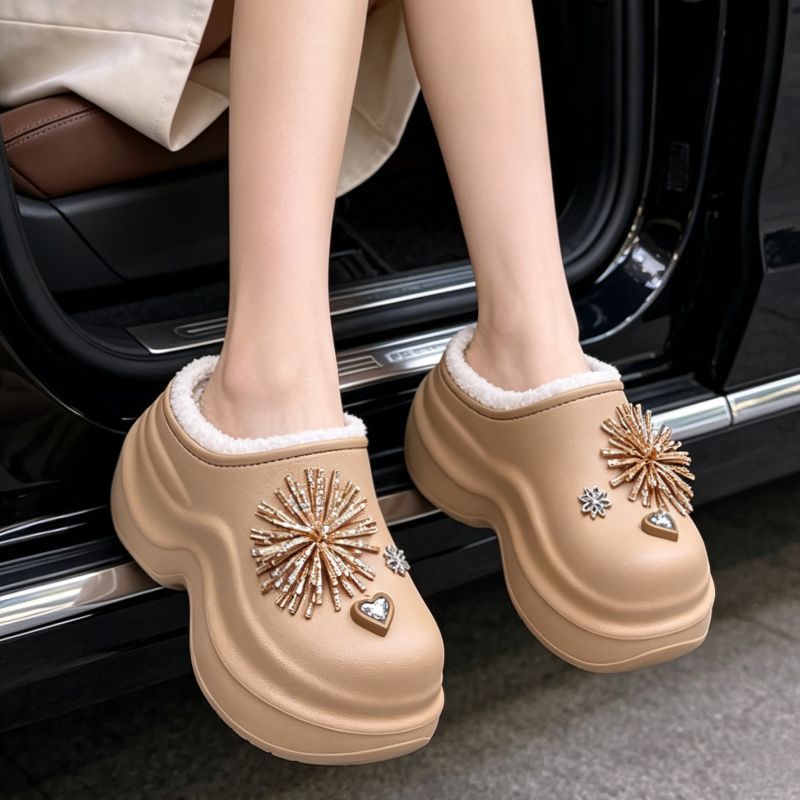女性用、花火模様のラインストーンサンダル、室内用、冬用、厚底 - Mule Slip On のレビューと価格