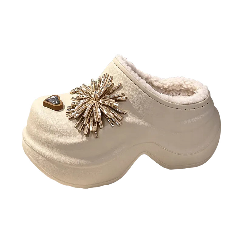 女性用、花火模様のラインストーンサンダル、室内用、冬用、厚底 - Mule Slip On のレビューと価格