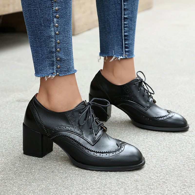 プラスサイズ 36-48 ブラウンブラックカラー英国女性のパ - Oxford Lace Up Women のレビューと価格