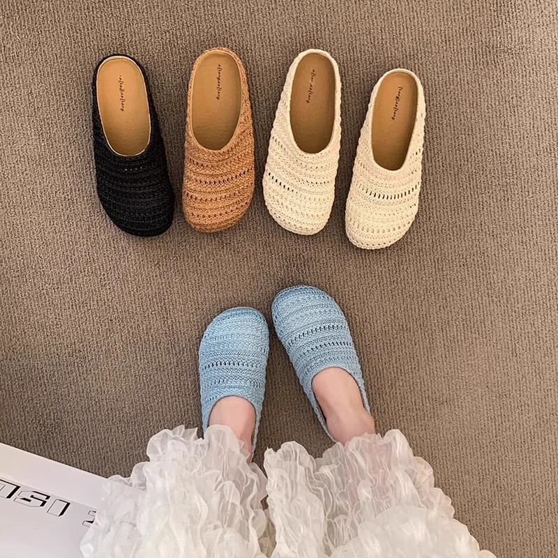 女性用ラフィア織りミュールスリッパ、夏用通気性メッシュ、つま - Mule Slip On のレビューと価格
