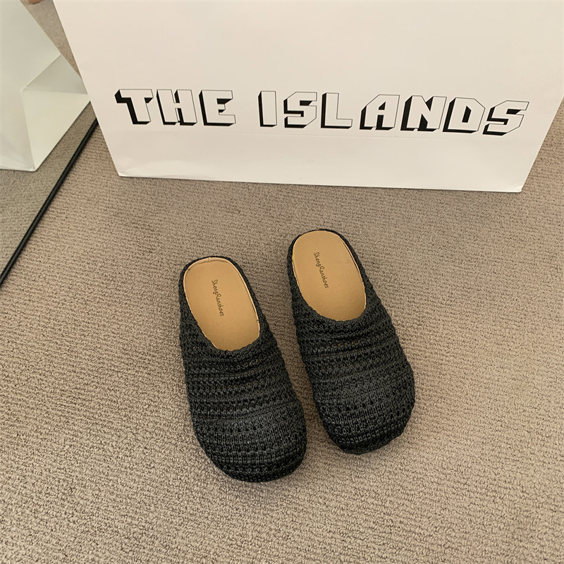 女性用ラフィア織りミュールスリッパ、夏用通気性メッシュ、つま - Mule Slip On のレビューと価格
