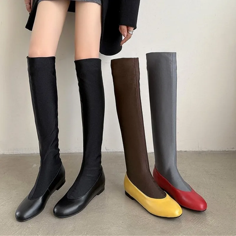 ファッションブランドラウンドトゥニーハイブーツ女性秋冬フラッ - Sock Boot Women のレビューと価格