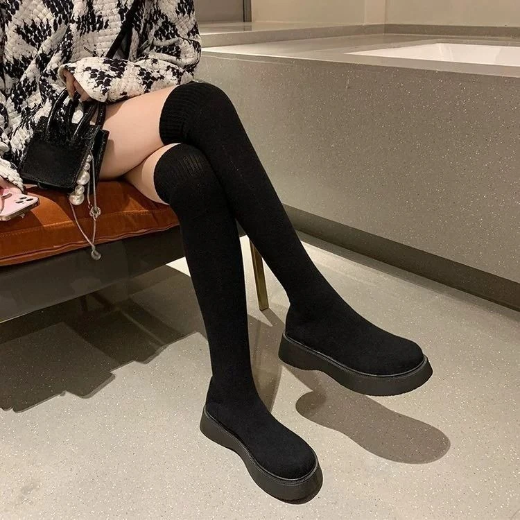 レディース 厚底 膝丈 エラスティックソックスブーツ ペティ - Sock Boot Women のレビューと価格