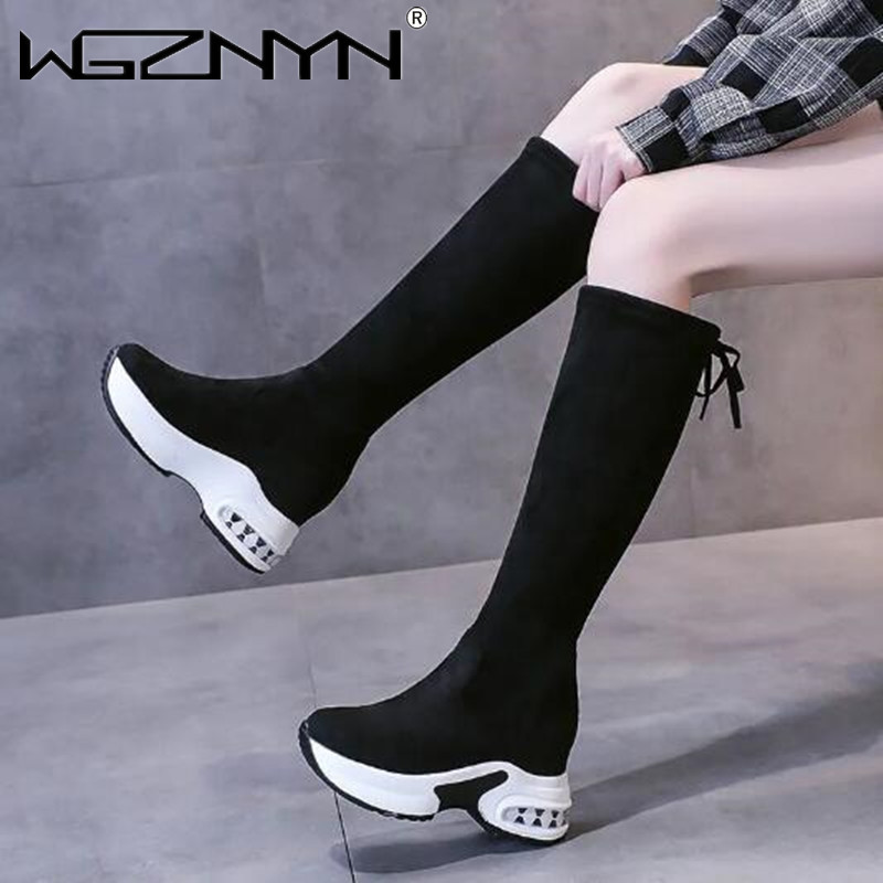 女性のための厚くて暖かいプラットフォームの長いブーツ,レース - Knee High Boots Women のレビューと価格